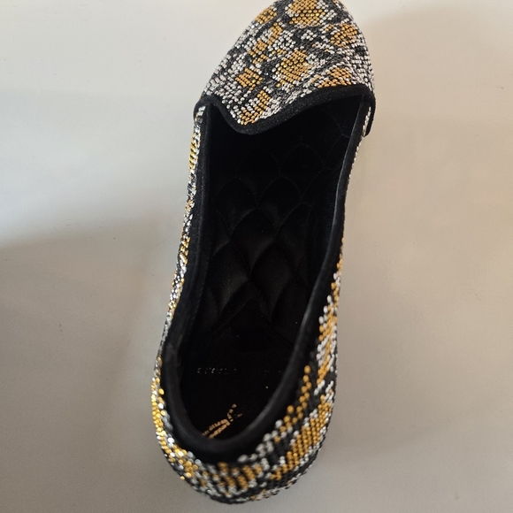 Brian Atwood - Black, Gold, & Silver Crystal Studded Leather Loafers Size 6.5 - Picture 7 of 16